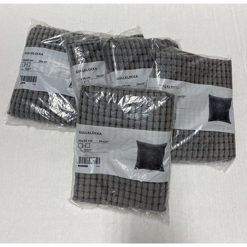 NEW Ikea Gullklocka Pillow Covers 20" x 20" FIVE (5) Gray Grid Square